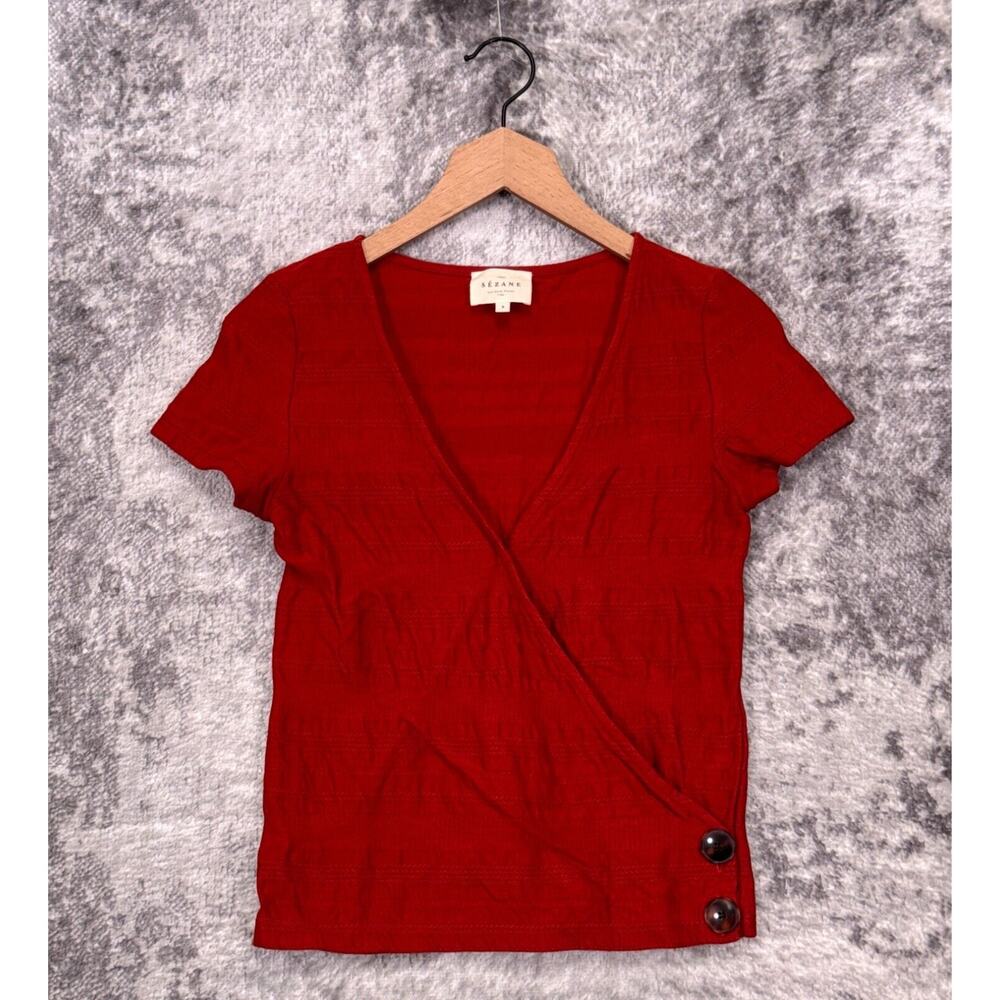 Sezane Top Small Womens Jess Shirt Red Cross Front Button